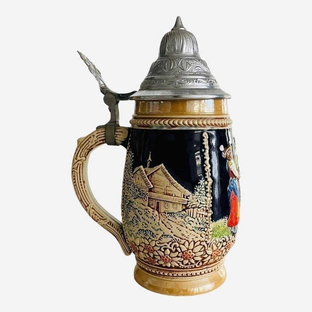 Vintage Authentic German Beer Stein 8.5” Ceramic Tankard with Silver Lid 0.8L VG - Picture 5 of 7